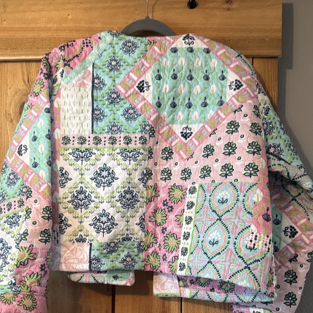 Patterned Quilted Crop Jacket - Pink & Mint - Picture 4 of 4